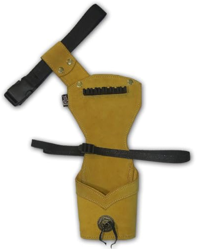 CarolUSA Archery, Hunting, Indoor Outdoor Sports, Target Shooting Practicing Suede Leather Hip Side Arrow Quiver, Detachable Loop for Right & Left Hand Use, Nylon Web Waist Belt (Beige)