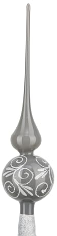 Navidacio Weihnachtsbaumspitze | Groß 35cm in Hochglanz Modern Grau Weisse Ornamente Baumspitze Spitze Tannenbaumspitze Christbaumspitze Weihnachtsbaum Christbaum Tannenbaum Christmas Tree Top