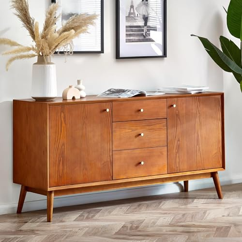 Julian Bowen Aparador Grande Lowry, Madera, Fresno Cerezo, 76 x 150 x 45 cm | Armario de almacenamiento retro para comedor o sala de estar, efecto de madera de fresno de cerezo, único y elegante
