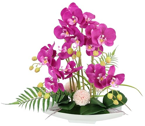 Flair Flower Künstliche Orchidee 52cm in Keramik-Schale Kunstblume Blume Kunstorchidee Phalaenopsis mit Übertopf Kunstpflanze Hochzeit Deko Schmetterling Dekoblume Seidenblume Blumenarrangements, rosa