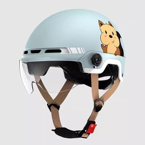 QJWMatic Kinder Motorrad Halbhelm Retro Elektrischer Niedlicher Helm Jungen Mädchen Moped Roller Helm Mit Visier Jethelm E,50-54CM
