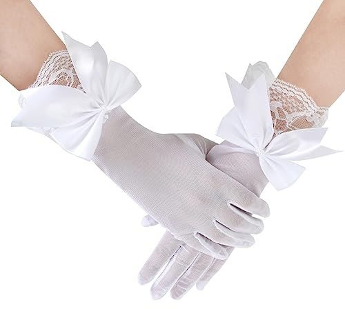 emperoch 1 Paar Damen Spitzen Handschuhe Weiße Braut Handschuhe Damen Elegant Brauthandschuhe Vintage Kleid Handschuhe Dinner Handschuhe für Hochzeits Dinner Partys Kostümzubehör