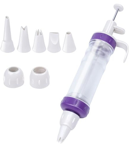 PZJFH Dessert Decorating Syringe Kit - 8 Pieces Baking Tools with 5 Icing Nozzles & 2 Cream Scrapers - ABS Material for Bakers