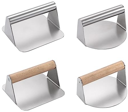 ISCBAFYX Pressa per Hamburger con Manico in Legno adiabatico Pressa per Hamburger in Acciaio Inox Pressa per Hamburger Professionale Pressa per Hamburger Quadrata Rotonda per Pancetta Pressa per