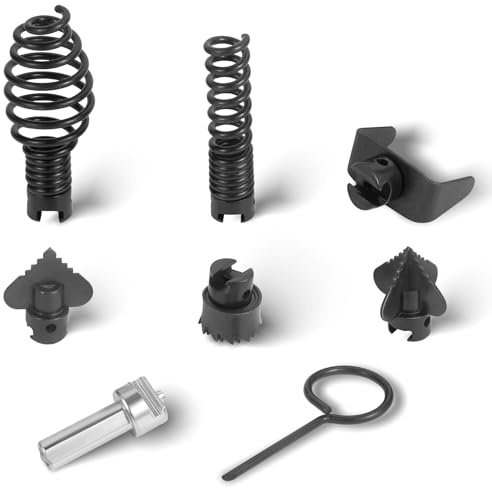 16mm Drain Cleaner Combination Cutter Head Set is drain auger drill attachment & drain snake drill attachment，Relioky 8pcs drain cleaning drum machine tool set for pipe drain cleaner machine,black