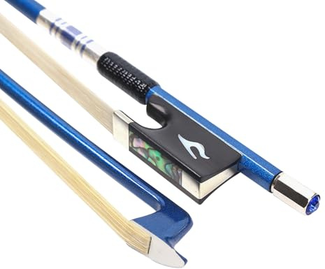 YoungMonic Violin Bow 4/4 Full Size 3 Color Carbon Fiber Violin Bow Ebony Bow Head Flower Tail Library Mother-Of-Pearl Inlay Lightweight Violin Bow Unbleached Premium Mongolian White Horsehair (blue)