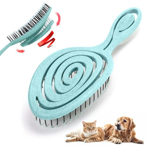 DHinkyoung Spazzola districante ecologica per animali domestici, facile da tenere in mano, spazzola per cani con manico ergonomico per spargimento, toelettatura, spazzola per peli bagnati o asciutti