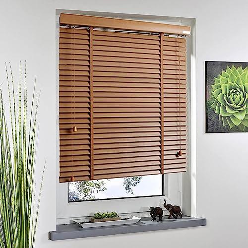 Jalousien aus natürlichem Massivholz, 50 mm Lamellen, Sichtschutzvorhänge mit Verdunkelung/Wärmedämmung, Holzrollos für Fenster, 55 x 130 cm, atmungsaktive Fensterläden für Heimdekoration