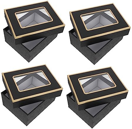 Beavorty 4stücke Teiliges Geschenkverpackungsset Papierboxen Mit Transparentem Fenster Und Goldrand Elegante Aufbewahrungs Präsentationsboxen Für Lippenstift Und Schmuck Schwarz