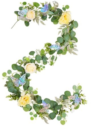 perfk Künstliche Pfingstrosen-Girlande, Rosen- und Pfingstrosen-Blumen, Ranke, Wanddekoration, grüne Girlande, Blumengirlande für Tischdekoration, Gelb