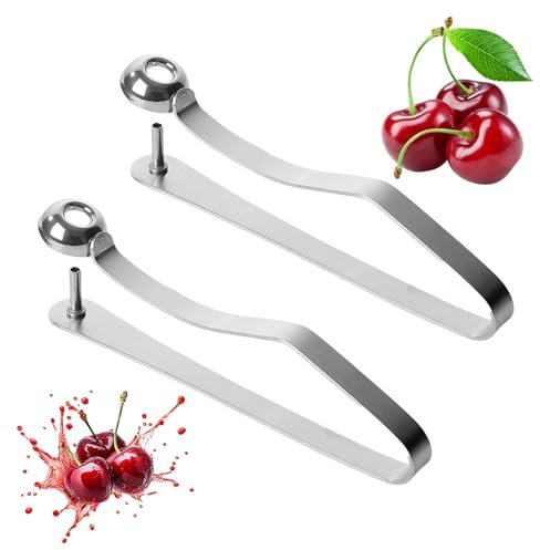 Kirschentkerner 2 Stück Olivenentsteiner,Kirschkernentferner Tragbar Edelstahl Entkerner Kirschen Zum Schnellen Entkernen von Früchten Beeren Datteln Weißdorn und Kirschen