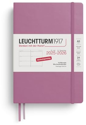 LEUCHTTURM1917 372628 Veckokalender medium (A5) 2026, 18 månader 07.2025-12.2026, inbunden