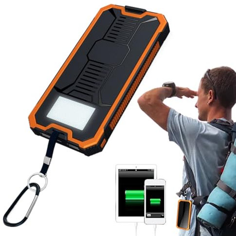 Externt solbatteri, bärbar snabbladdningsladdare - 10 0000 mAh trådlös laddare med ficklampa och snabbladdning för resor, camping och utomhusaktiviteter