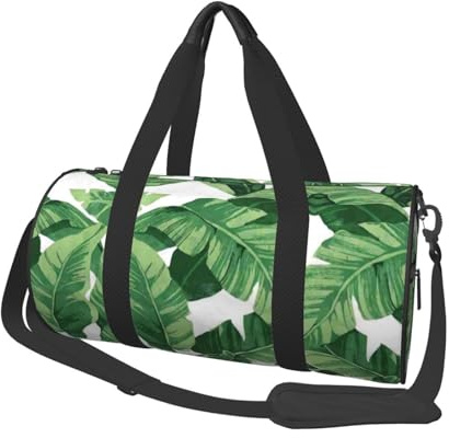 Süße grüne Palmenblätter-Druck, runde Seesack, Segeltuch, Reisetasche für Übernachtung, wasserdicht und reißfest. Faltbare Wochenend-Reisetasche