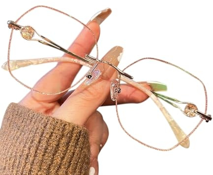 Generisch Lesebrillen Rahmenlose, Lesehilfe Frauen, Blaulichtfilter Brille, Computerbrille(Silber,1.5 x)