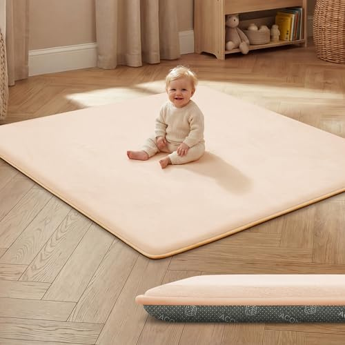 ACOMOPACK Baby Spielmatte aus 3cm dickem Memory-Schaumstoff, 127 x 127 cm, Kinder Laufstallmatte für Bauchlage, rutschfeste samtweiche Krabbelmatte (Blush-Rosa, 127 x 127 cm)