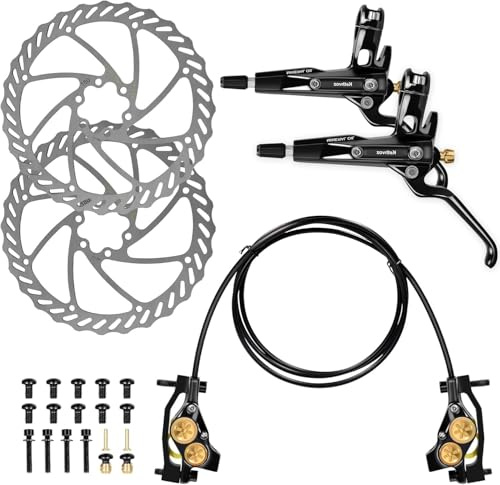 MTB Hydraulic Brakes Set 4 Piston, Kethvoz Disc Brake Bicycle Set Front and Rear with 180mm Brake Discs, 610 nm Dry Braking Force for E-Bike, Mountain Bike, Road Bike Riding