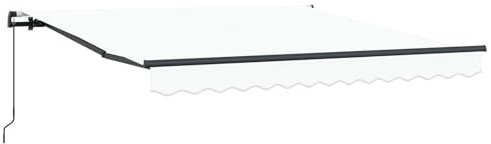 Roanoer Toldo con brazo articulado retráctil 350 x 250 cm, toldo manual para terraza de poliéster y acero resistente, dispensador de sombra para balcón, jardín y exterior, color blanco