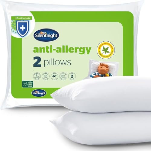 Silentnight Anti Allergy Pillow Pack of 2 - Medium Support Anti Bacterial Two Pack Pillow Pair For Side Sleepers - Machine Washable Hypoallergenic Bed Pillows, White