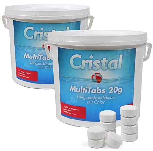 Cristal Chlor Multitabs 20g - 10kg Eimer - 5-in-1 Wasserpflege für Pools & Whirlpools - Langzeitdesinfektion, Algenverhütung & pH-Stabilisierung
