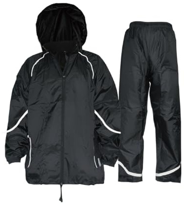 Salzmann 3M Imperméable Combinaison de Pluie Réfléchissante | Pantalon de Pluie et Veste Coupe-Vent | Fabriqué avec 3M Scotchlite,XL,Noir