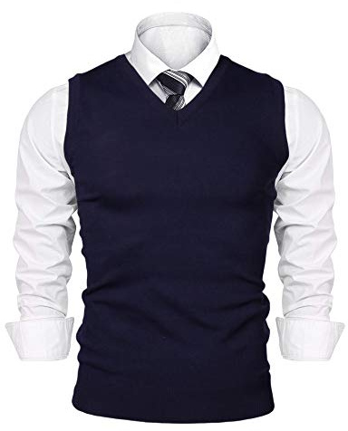 iClosam Gilet Maglione da Uomo Inverno Gilet V-Collo Cotone Casual Pullover Smanicato Maglia Sweater Felpa Men A-Blu Scuro,L
