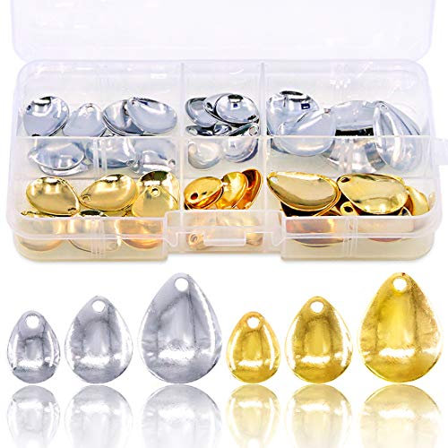 Glarks 60 Stück Gold & Silber Deep Cup Angelköder Kupfer Fishing Attractor Spinner Klingen für harte Köder, Wurm Spinnköder, Löffel Rigs machen, 3 Größen