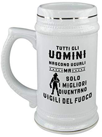bubbleshirt Boccale da birra in ceramica Compleanno - tutti gli uomini nascono uguali ma solo i migliori diventano vigili del fuoco - in ceramica - capienza 50 cl - idea regalo