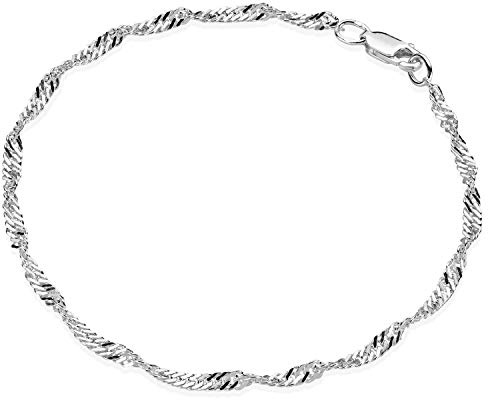 Damen Armband 925 Silber 3mm Singapurkette Armkette diamantiert SA-84 | Gedrehtes Silberarmband aus hautfreundlichem 925 Sterling Silber in 17-22cm von MATERIA by Matthias Wagner