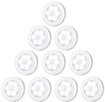 Criacr Motion Sensor Light, 10 Pack Stick-on Under Cabinet Lights with Removable Magnet, Battey Powered Cordless Closet Lights, Auto On/Off, for Wardrobe, Closet, Hallway, Kitchen, Stairs (White)