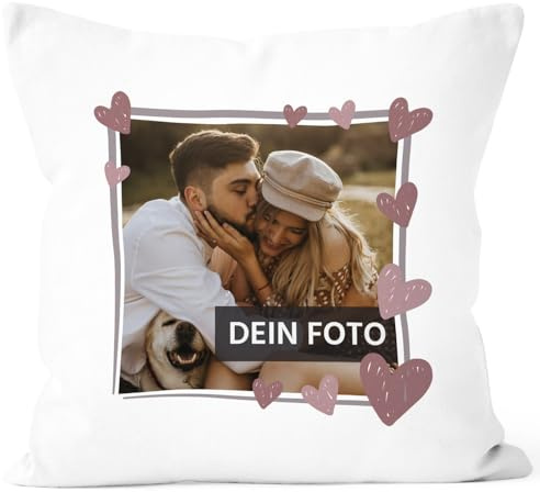 SpecialMe® Fotokissen mit Rahmen Herz Anker, Kissen-Bezug mit Foto Bedrucken Lassen, Fotogeschenk Weiss Unisize