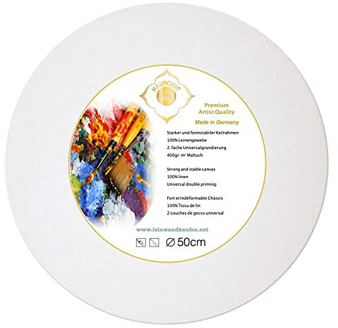 Keilrahmen Leinwand rund 50cm aus Fichtenholz bespannt mit 400 g/m² Leinen Gewebe grundiert - Made in Germany