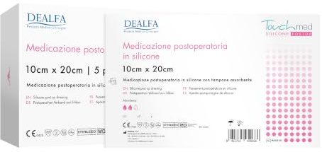 Touchmed Apósito adhesivo de silicona – transpirable e impermeable – 10 x 20 cm – Paquete de 5 unidades