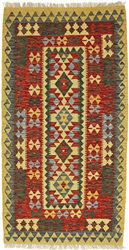 Nain Trading Kilim Afghan 197x102 Tappeto Orientale Corridore Rosso Tessuto a Mano Afghanistan