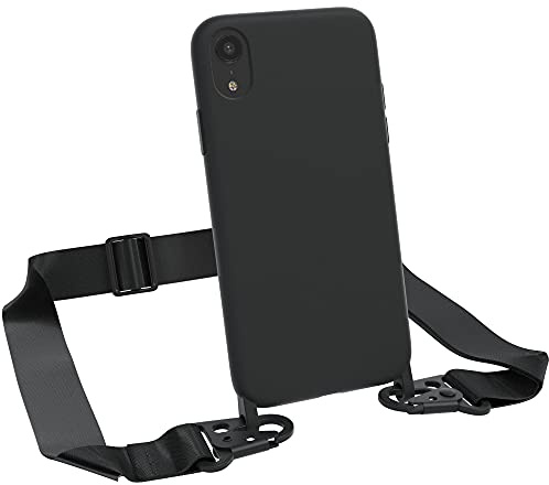 EAZY CASE Premium Silikon 2 in 1 Handykette kompatibel mit iPhone XR Handyhülle mit Umhängeband, Handykordel mit Silikonhülle, Hülle mit Band, Kette für Smartphone, Schwarz