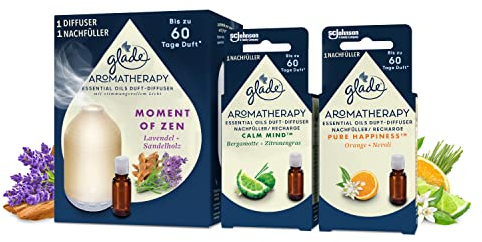 Glade Aromatherapy Essential Oils Duft-Diffuser inkl. 3 Nachfüller, Moment of Zen, Calm Mind, Pure Happiness, (3x17,4ml)