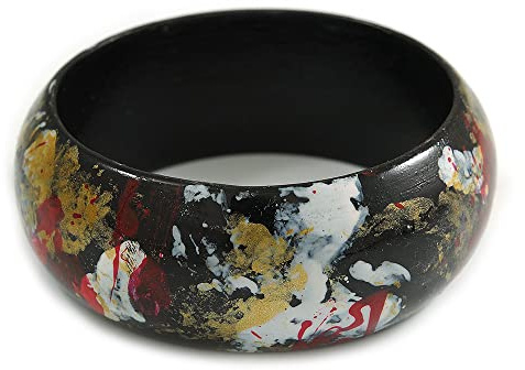 Träarmband armband i abstrakt färg i svart/guld/vit/röd – medelstorlek