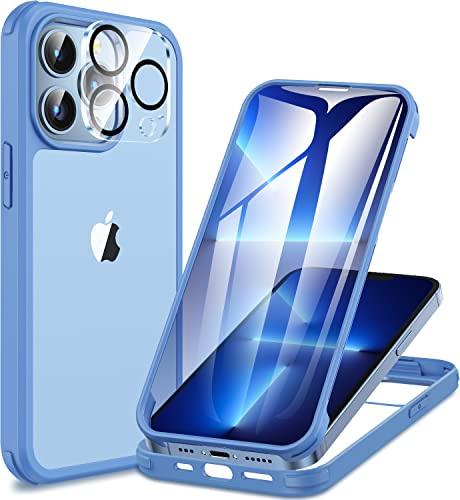 CENHUFO für iPhone 13 Pro Hülle, 360 Grad Schutzhülle mit Eingebautem Panzerglas Displayschutz und Kameraschutz Stoßfest Panzerhülle Bumper Full Cover Case Handyhülle für iPhone 13 Pro -Sierrablau
