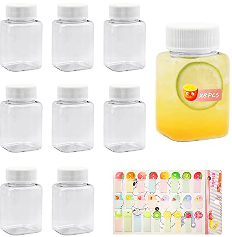 BEIIEB 8-Pack Plastic Bottles With Lids, Leak-Proof Drink Containers, Clear Smoothie Bottles, to Store Water and Other Homemade Beverages (100ml)