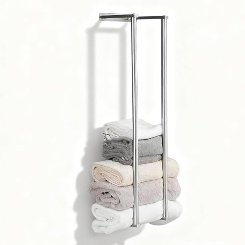 NEWRAIN Wall Mounted Bathroom Towel Rack, Brushed Nickel Folded Towel Storage