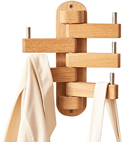 OAKERLAND Eiche Wandgarderobe Holz Kleiderhaken, 5 Haken Garderobenhaken Wand für Jacken, Mäntel, Schals, Handtaschen, Garderobenleiste Hakenleiste Holz Für Wohnzimmer, Schlafzimmer, Badezimmer