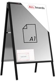 ALLboards Doppelseitige Werbetafel, Kundenstopper, Größe: A1, in einem schwarzen Aluminiumrahmen, abschließbar