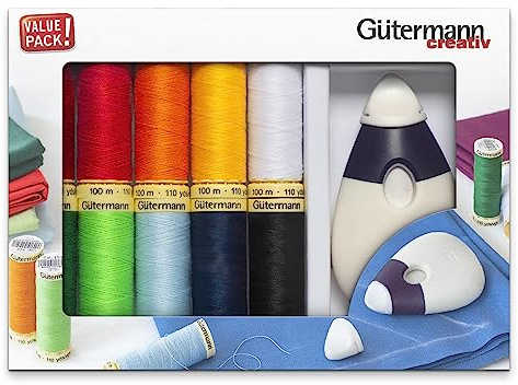 Gütermann Allesnäher Set 10x100m mit Kreiderad Maus, Nähgarn aus Polyester