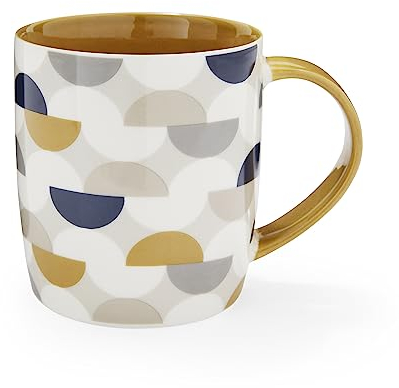 Cooksmart British Designed Barrel Coffee Mug | Ceramic Coffee Mugs for Home or Work | Large Mugs for Hot Drinks | Tea and Coffee Cups - Bauhaus Geo Cord