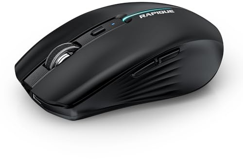 RAPIQUE Bluetooth Wireless Mouse - (BT1/BT2+USB) Tri-Mode High Performance, Rechargeable, Quiet Click, Multi-Device Compatibility for Laptop, Computer, MacBook, Tablet, PC (Black)