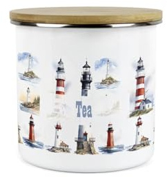 Purely Home Lighthouses Tee-Vorratsdose – Küsten-maritimes weißes Metall Emaille mittelgroß Küche Lebensmittelbehälter