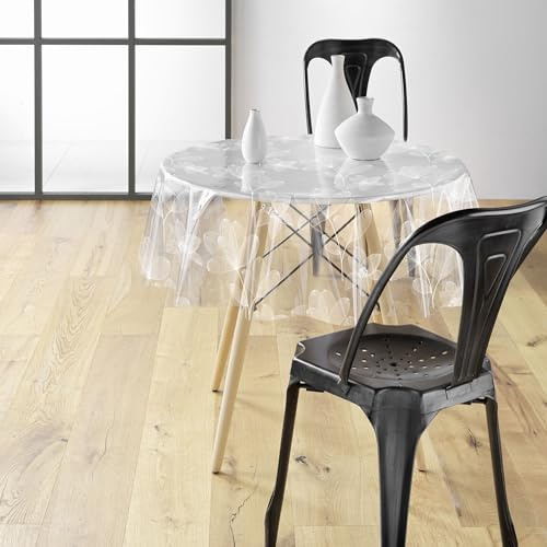 Douceur d'Intérieur Danela Tischdecke, rund, transparent (Durchmesser 140 cm), Weiß, bedrucktes PVC 14/100E