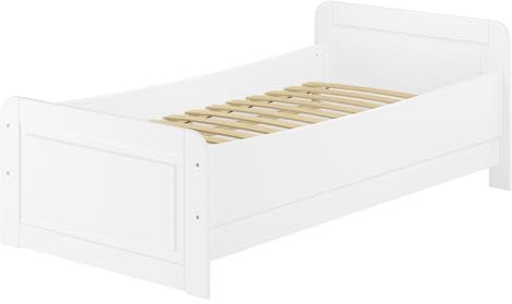 Erst-Holz Weißes Seniorenbett extra hoch 90x200 Kiefer massiv Zubehör wählbar V-60.42W-09, Ausstattung:Federleisten
