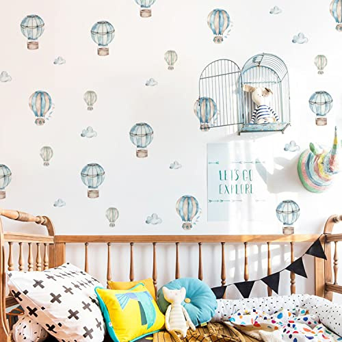 Neukids Boy Wall Stickers,60pcs Blue Hot Air Balloon Clouds Wall Decal | Peel and Stick,Waterproof Vinyl,Removable Children's Nursery Stickers Walls Boy Bedrooms Classroom Baby Toddler Room Decor