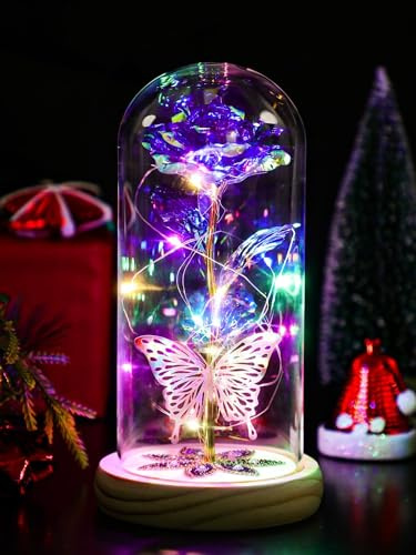 Jazlyvex Ewige Rose im Glas mit Licht, Galaxy Rose, Die Schöne und Das Biest Rose Geschenke für Frauen Freundin, Infinity Rose Muttertagsgeschenke für Mama